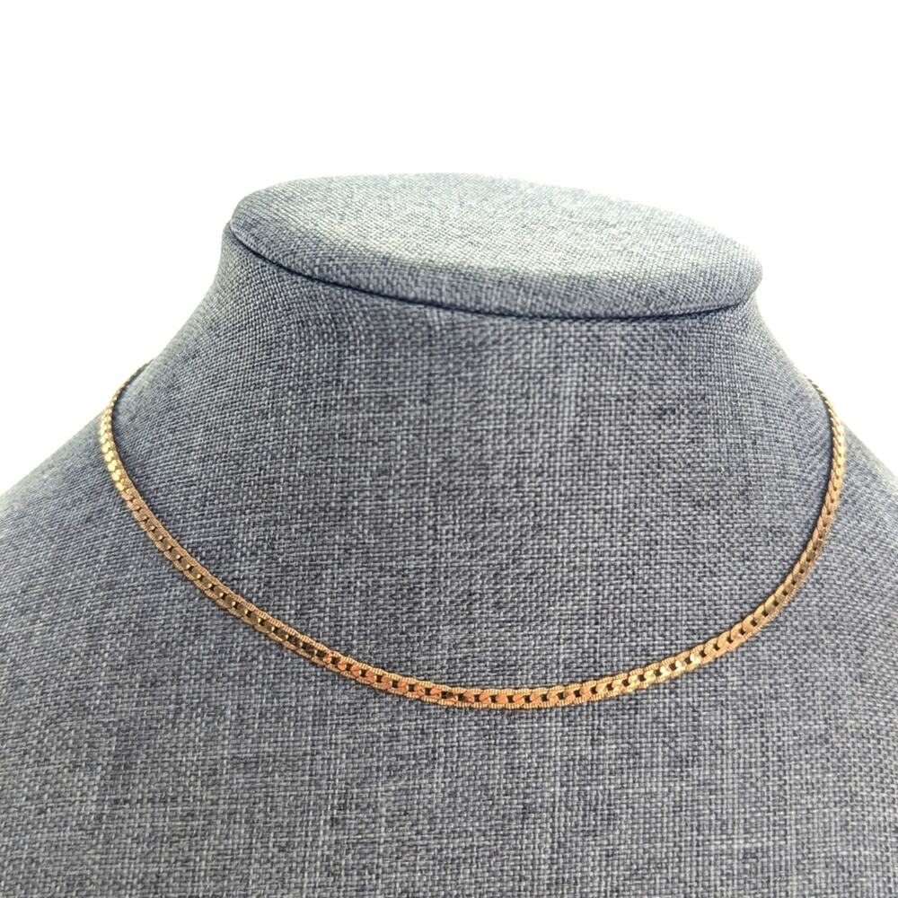 Vintage Vendome Gold Tone Flat Small Cuban Link Chain Dainty Choker Necklace